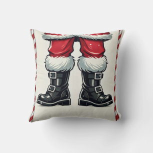Coussin Père Noël cool en bottes noires Vacances de Noël