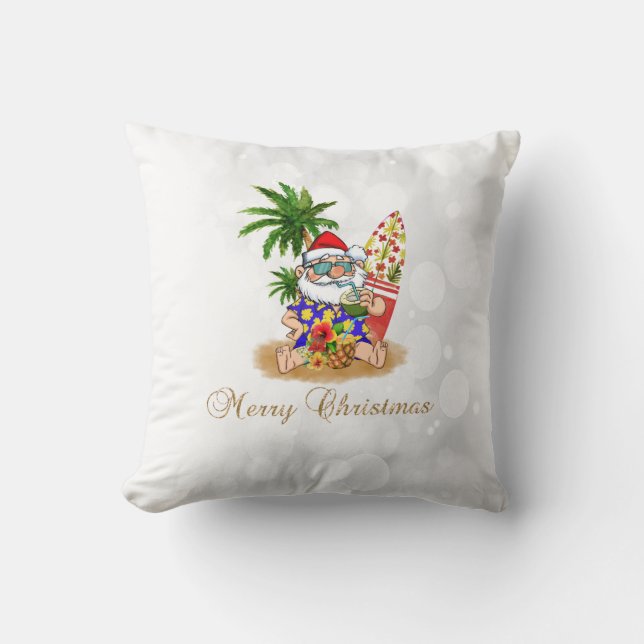Coussin Père Noël cool, palmier, flou de plage  (Recto)