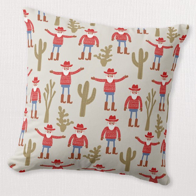 Coussin Père Noël Cow-boy Noël occidental (Fun Cowboy Santa Claus pattern Western Christmas Holiday throw pillow)