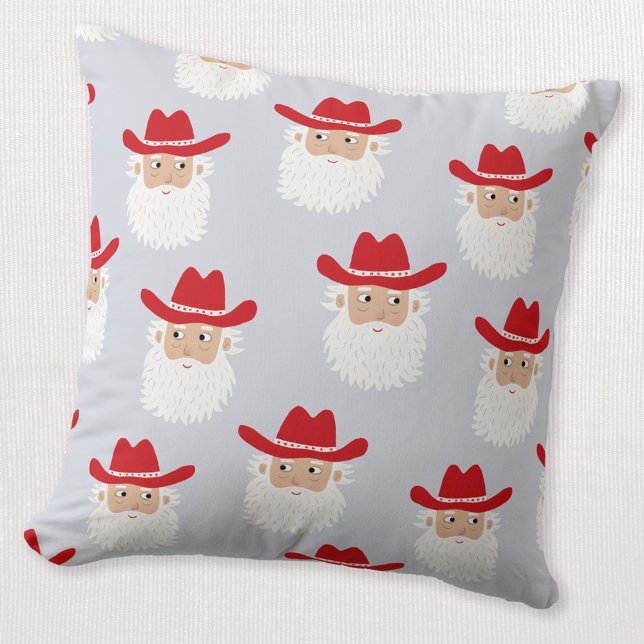 Coussin Père Noël Cow-boy Noël occidental Bleu (Fun Cowboy Santa Claus Western Holidays Christmas throw pillow)