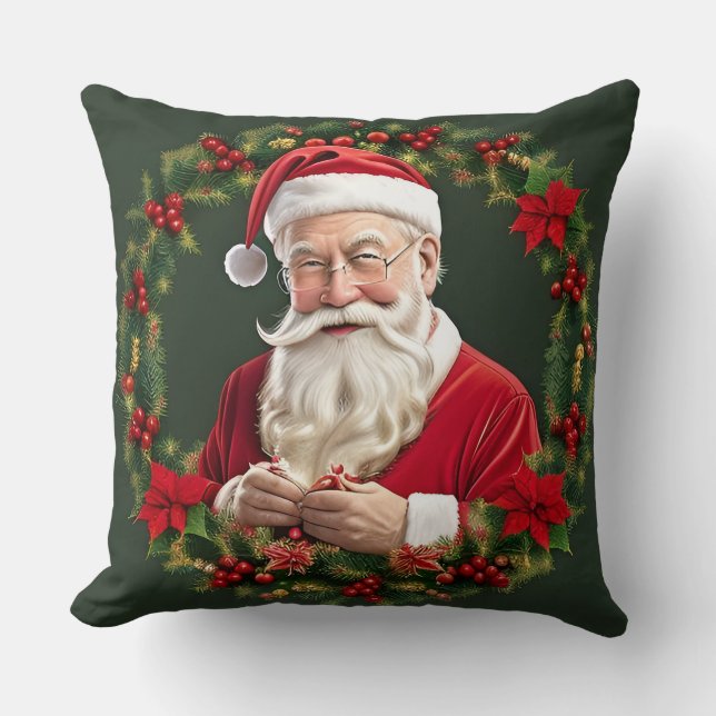Coussin Père Noël dans une couronne festive (Recto)