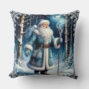Coussin Père Noël dans une forêt enneigée magique