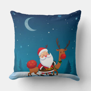 Coussin Père Noël dans une scène hivernale magique