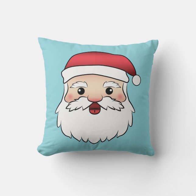 Coussin Père Noël de dessin animé heureux sur fond bleu (Recto)