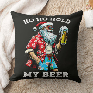 Coussin Père Noël drôle avec des lunettes de soleil et biè