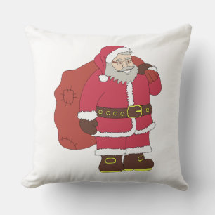 Coussin Père Noël en rouge avec sac de cadeaux et lunettes