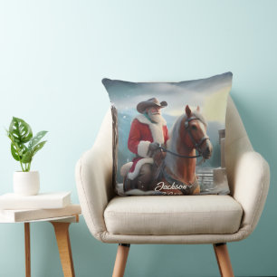 Coussin Père Noël équitation Noël occidental
