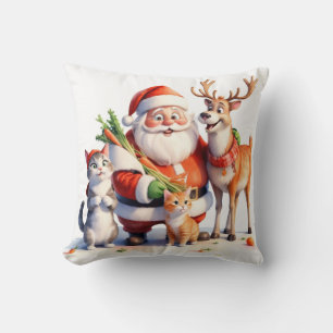 Coussin Père Noël et la famille de chats nourrissent les r