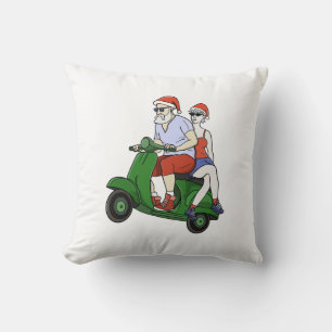 Coussin Père Noël et Mme Claus à scooter