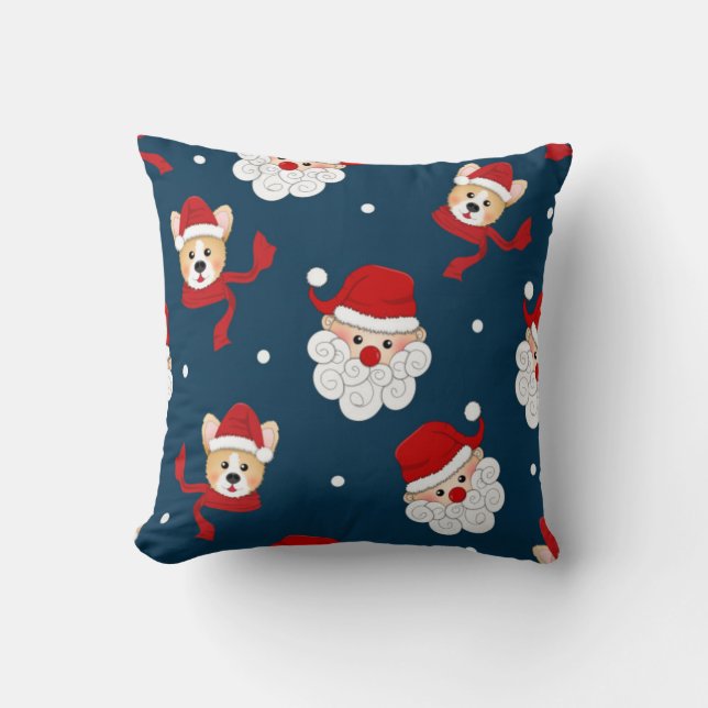 Coussin Père Noël et Motif de Corgi (Recto)