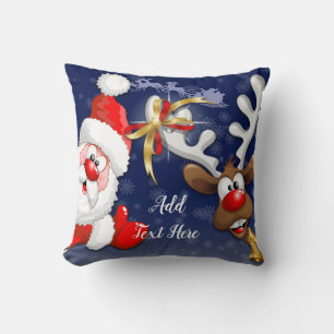Coussin Père Noël et Reindeer Joyeux Noël Joyeux dessin an