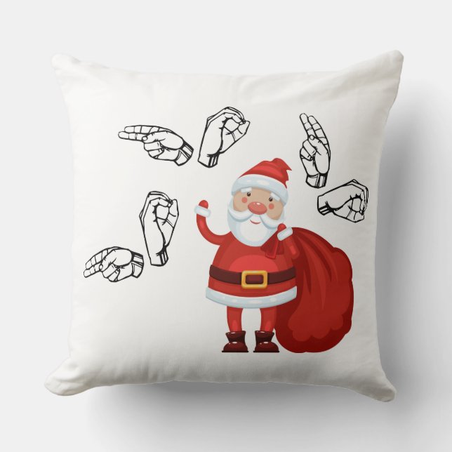 Coussin Père Noël indique Ho Ho Ho dans l'ASL (Recto)