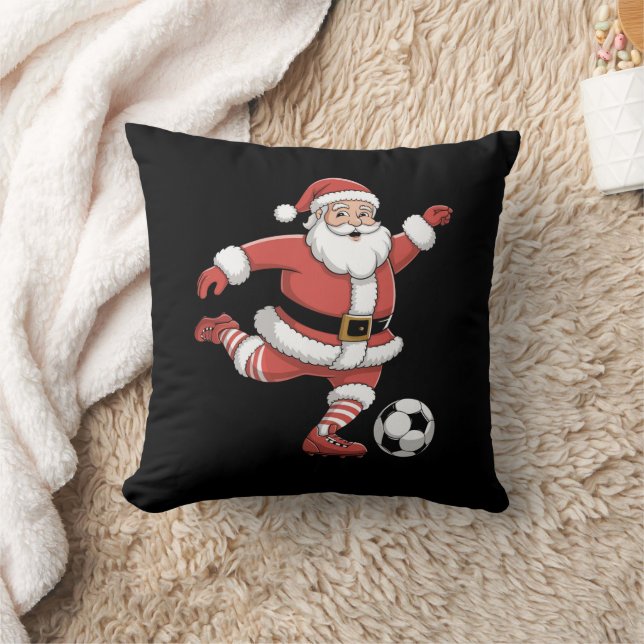 Coussin Père Noël joue au football Sports de Noël (Couverture)