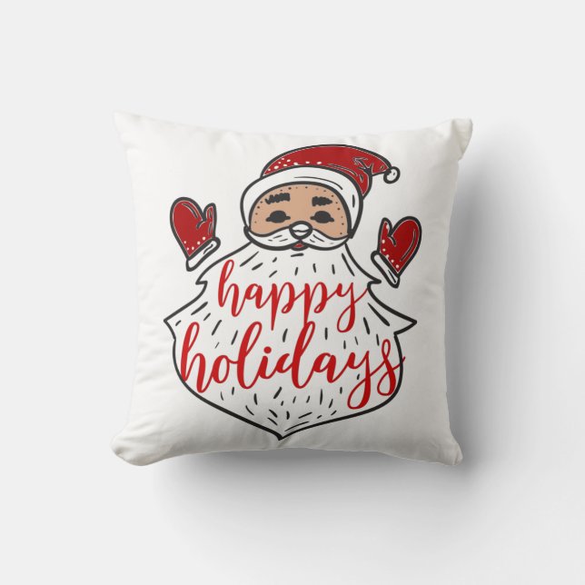 Coussin Père Noël Joyeuses Fêtes Rouge Blanc Rayure Noël (Recto)