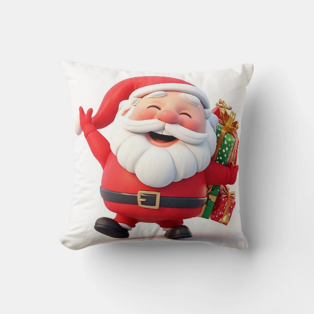 Coussin Père Noël joyeux qui transporte des cadeaux festif (Recto)