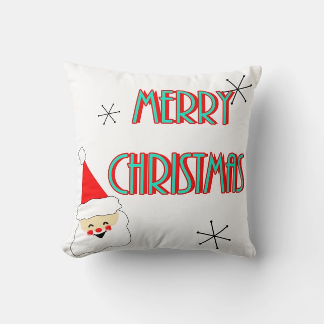 Coussin Père Noël moderne du milieu du siècle joyeux Noël (Recto)