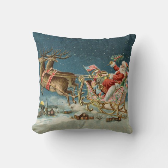 Coussin Père Noël Noël Traîneau Antique Renne (Recto)