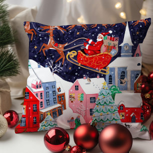 Coussin Père Noël Nuit avant Noël Village nordique