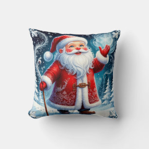 Coussin Père Noël patinant à travers un pays des merveille