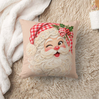 Coussin Père Noël personnalisé en dentelle rétro de Noël,