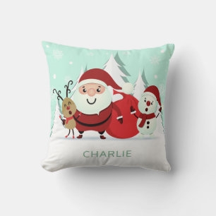 Coussin Père Noël, Reindeer & Snowman nom personnalisé lan