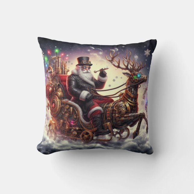 Coussin Père Noël/Reindeer steampunk Noël/hiver (Recto)