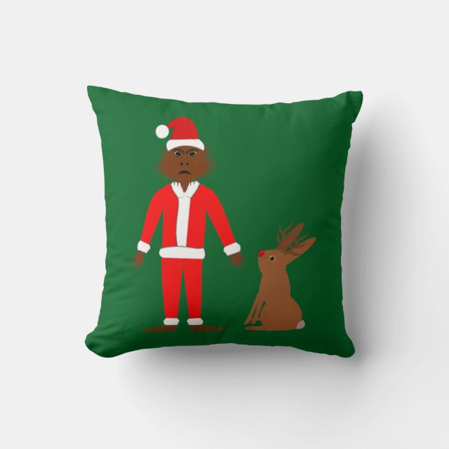 Coussin Père Noël Sasquatch et Jackalope Noël (Recto)