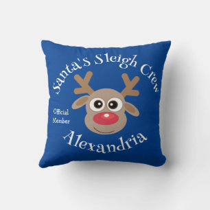 Coussin Père Noël Sleigh Crew Cartoon Reindeer Cute Blue