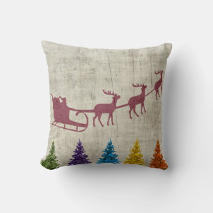Coussin Père Noël Sleigh et Colorful Trees