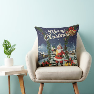 Coussin Père Noël Snowy Express Scène rétro