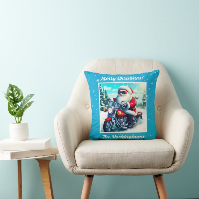 Coussin Père Noël sur une moto dans la neige (Chaise)