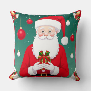 Coussin Père Noël tenant un cadeau