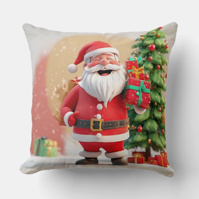 Coussin Père Noël tenant un cadeau (Recto)