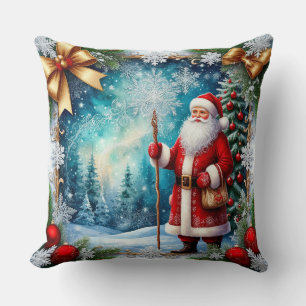 Coussin Père Noël traditionnel dans un pays des merveilles