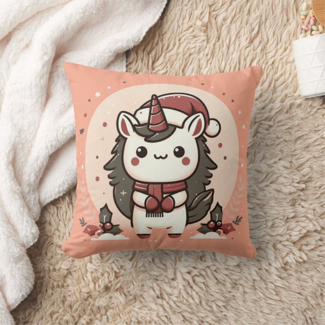 Coussin Père Noël Unicorne de Noël rose (Couverture)