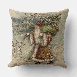 Coussin Père Noël victorien avec arbre de Noël