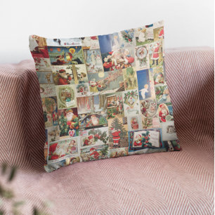 Coussin Père Noël vintage découpage de carte postale victo