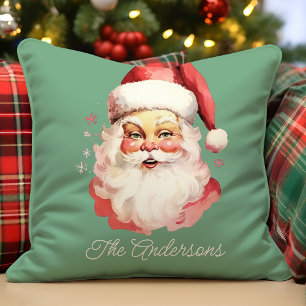Coussin Père Noël Vintage Design de Noël en Famille Vert