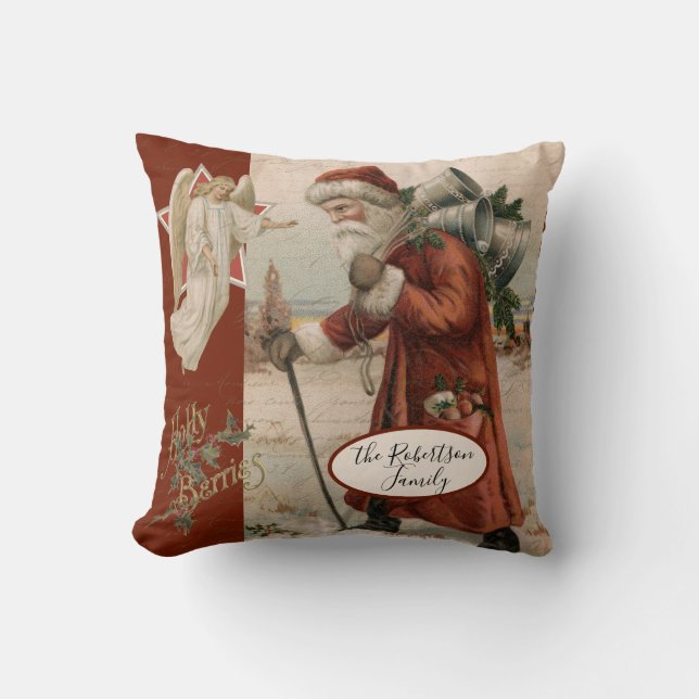 Coussin Père Noël vintage Noël Ange Noël Famille (Recto)