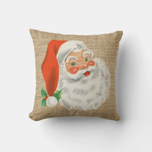 Coussin Père Noël vintage Noël Fausse toile de jute