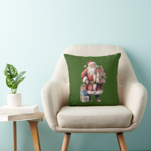 Coussin Père Noël Vintage rétro avec des cadeaux plaisants