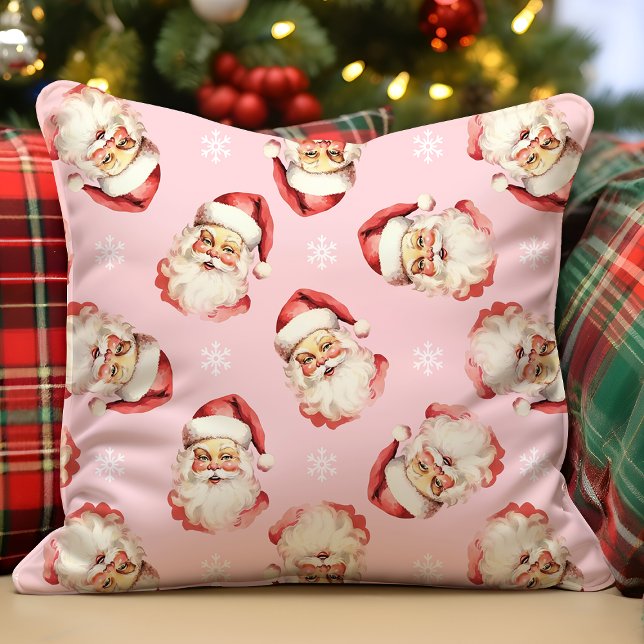 Coussin Père Noël vintage rétro rose pour Noël (Créateur téléchargé)