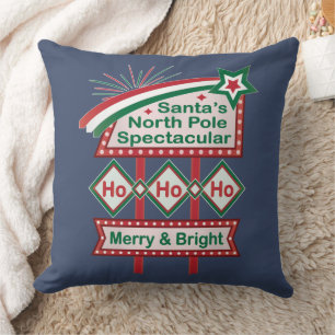 Coussin Père Noël's Retro Marquee - Ho Ho Ho Joyeux et lum