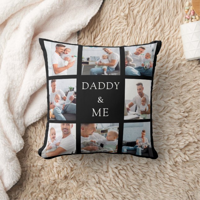 Coussin Père noir photo collage bébé enfant (Couverture)