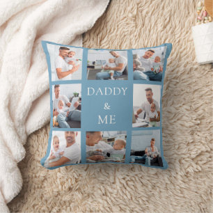 Coussin Père papa bébé photo collage bleu poussiéreux