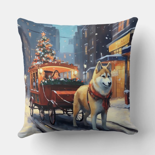 Coussin Période de fêtes d'Akita de Noël (Verso)