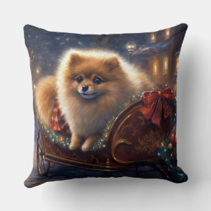 Coussin Période festive de Noël du Poméranien brossée