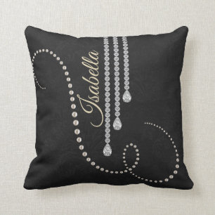 Coussin Perle et diamants élégants sur le N noir