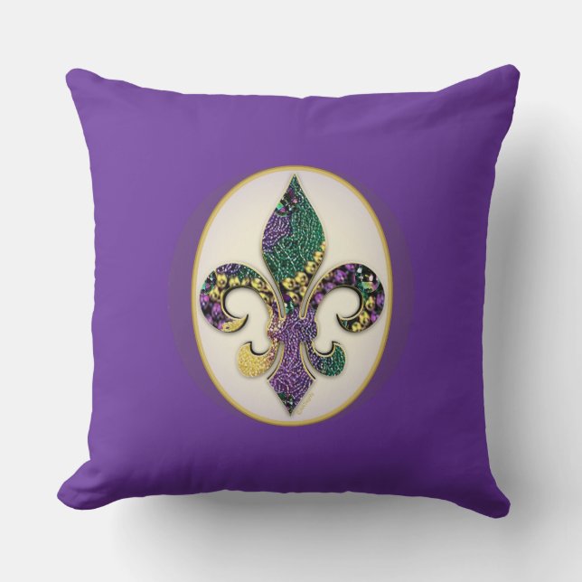 Coussin Perle Fleur de lis de mardi gras (Recto)