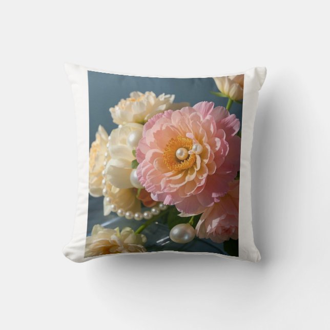 Coussin Perles aux fleurs roses (Recto)